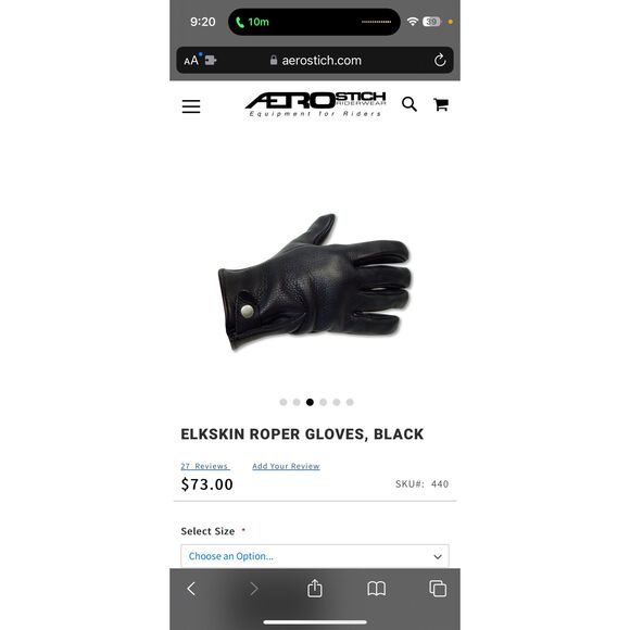 Aerostitch ELKSKIN ROPER GLOVES, BLACK size medium - Picture 2 of 10